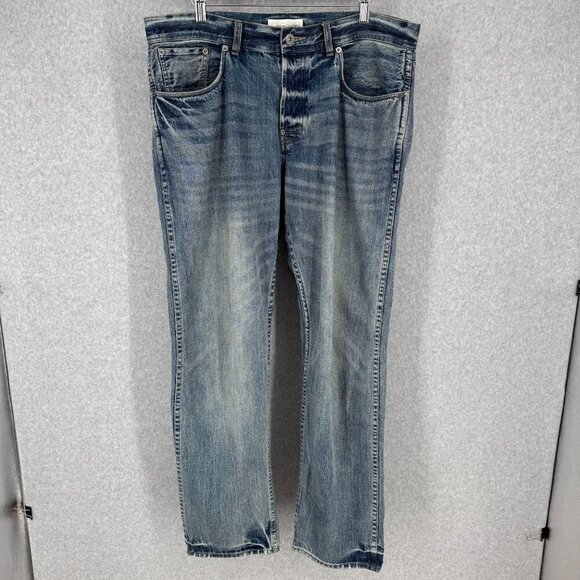 Carbon 2 Cobalt Mens Straight Leg Jeans Size 36 Light Wash Distressed Button Fly - Picture 1 of 15